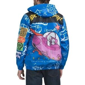 Members Only Rick and Morty Hooded Jacket Mens L Blue Adult Swim Lightweight NWT